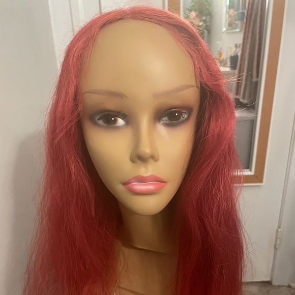Red human hair wig - Picture 3 of 6